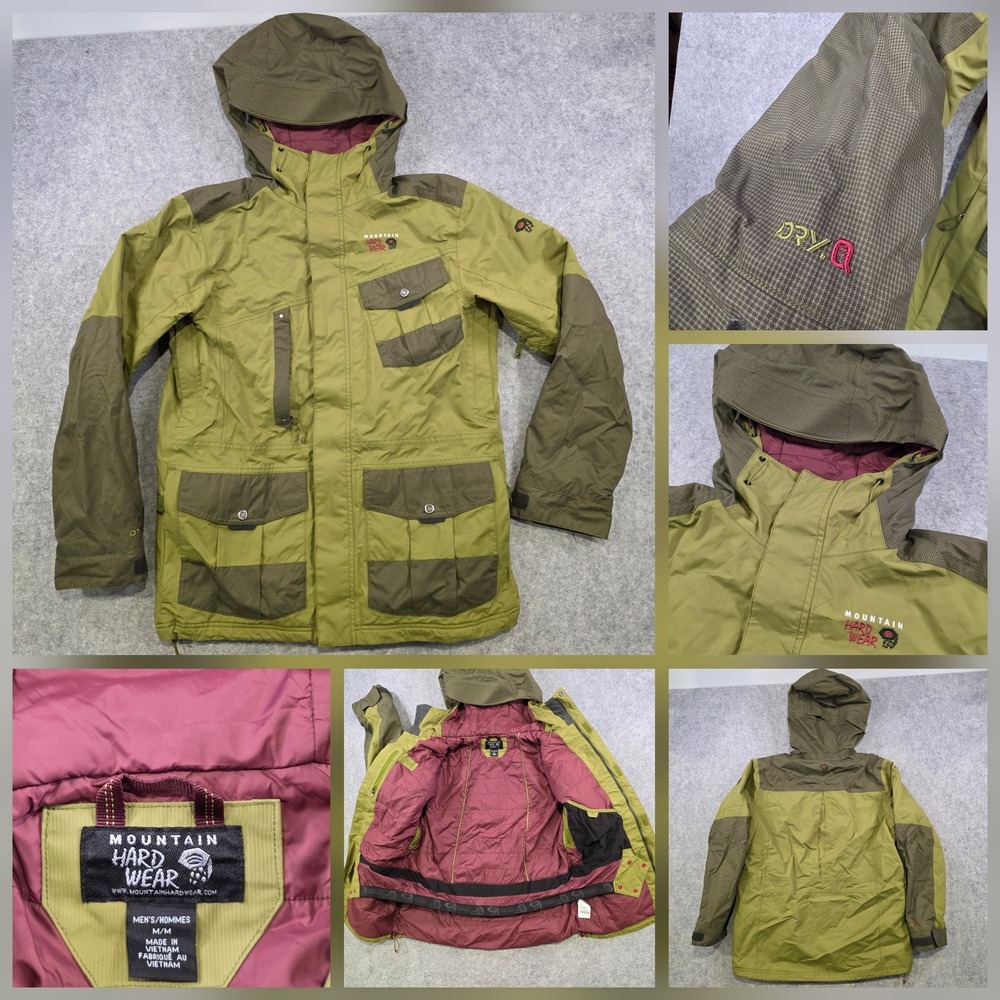 Mountain Hardwear Jacket Mens Medium Green Dry.Q Hooded Ski‎ Waterproof OM4837
